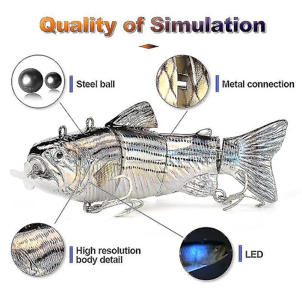 Robotaggnade Simmande Beten Fiske Auto Elektrisk Bete Wobblers För 4-segments Swimbait USB Laddningsbar Blinkande LED-lampa, Fiske E