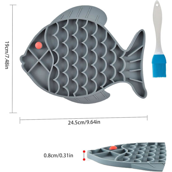 Langsomt Foder Skål til Kat, Kat Langsomt Foder, Kat Langsomt Foder Skål, Kat Puslespil Foder til Indendørs Katte, 1 Fisk Plade Grå, 1 Børst - Blå, Skridsikker Gray
