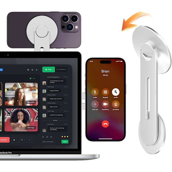 Magnetisk Laptoptelefonhållare, Justerbar Kontinuitetskamerafäste Kompatibel med MagSafe & för iOS 16 / macOS Ventura, Slank Bärbar Dator Exp ContinuityCamSilver
