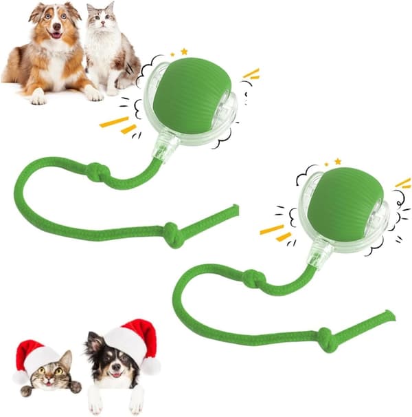 2 Pcs 360° Smart Automatic Rolling Pet Ball, Rechargeable Irregular Movement for Cats & Dogs, Green
