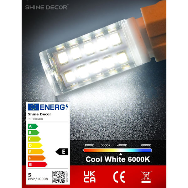 G9 LED-pære, 5W kald hvit 6000K, LED-pære ikke-dimbar, 450LM, tilsvarer 50W halogen, energisparende LED-pærer for taklamper, 6-pakning Model 2 Cool White