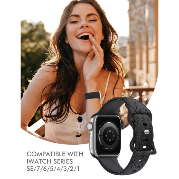 Kompatibel med Apple Watch-remme 38/40/41 mm, udskiftning af sportsrem med indgraveret mælkebøttemønster til iWatch Series 8/7/SE/6/5/4/3/2/1, Sort+Hvid
