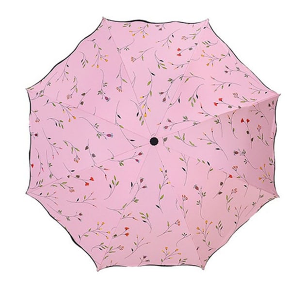 Paraplyer til kvinder Dame solparaplyer UPF 50 UV-beskyttelse Letvægts vindtæt parasol Triple Folde Paraply (Pink)