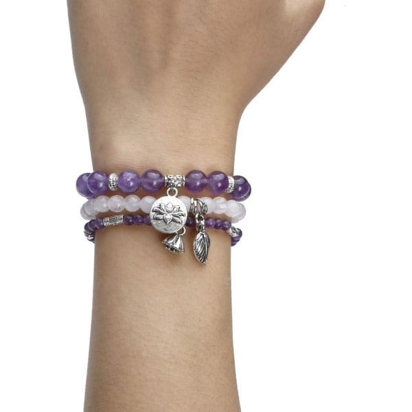 Naturlige krystal armbånd sæt reiki healing krystal ædelsten perler stretch armbånd med lotus blad charm til kvinder gave