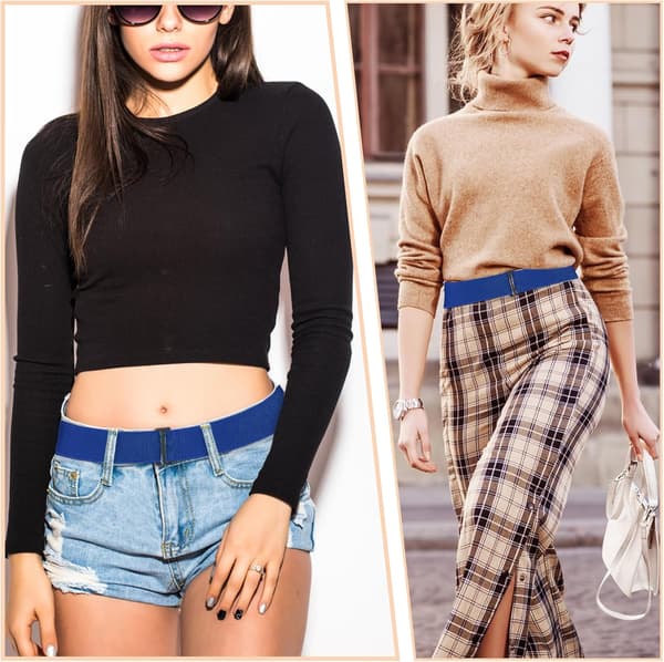 Usynlige belter for kvinner, elastisk belte for kvinner med justerbar elastisk belte med flat spenne, ingen visning av midjebelter for jeans, bukser, kjoler Blue