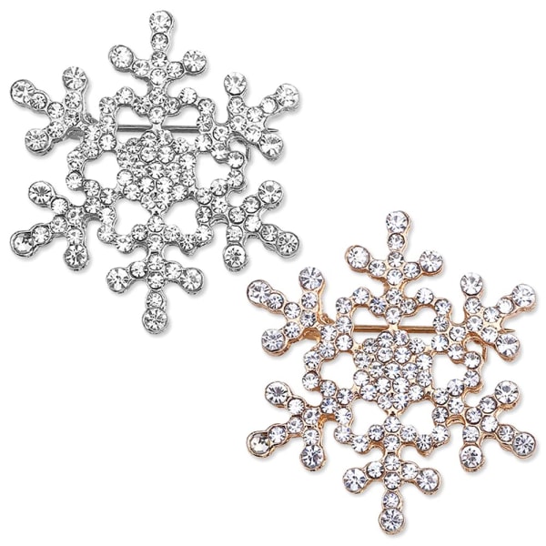 Snowflake Brosje Pins Rhinestone Snowflake Blomster Brosje Brude Bryllup Brosjer Krystall Lapel Pins for kvinner Kjole Klær - Gull Sølv 2 Stk