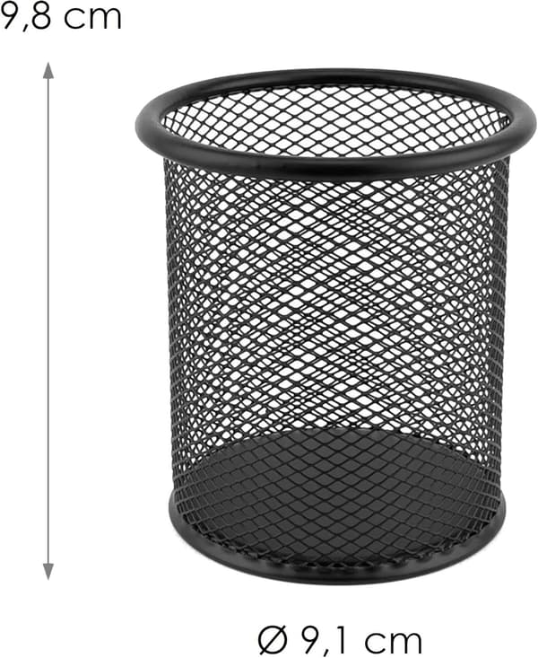 Metalpenholder Rund Tråd Metalnet Multifunktionel Kop til Kuglepen Diameter 85 mm Sort