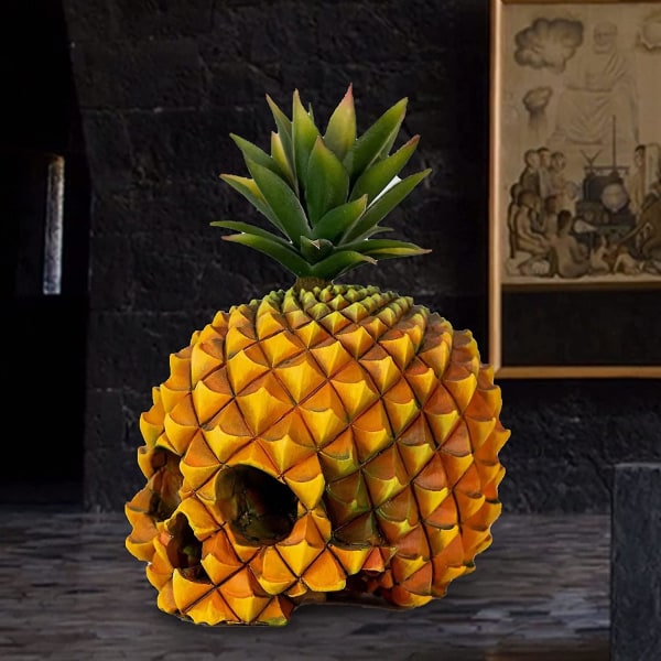 Ananasskalledekoration, harts ananasskallemodell, realistisk rolig halloweenskallestaty
