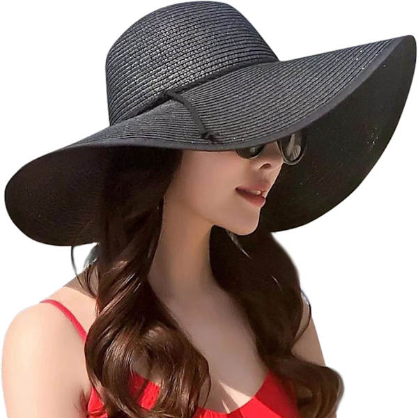 Dame Bredskygget Solhat Floppy Foldbar Rulle op Cap Strand Solhat UPF 50+ 01 Style Bblack