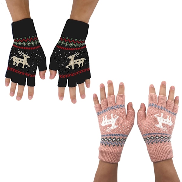 Unisex Vinterhalvfingerhandskar Varma Vinter Fingerlösa Pekskärmhandskar Elastiska Stickade Skrivhandskar Pink&Black