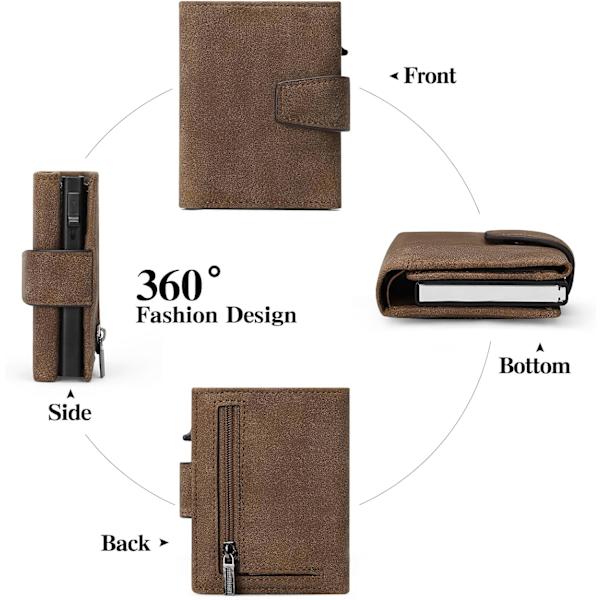 Kreditkortshållare RFID-blockerande minimalistisk trifold plånbok för män Automatisk popup-metallfodral med ID-fönster och blixtlåsförsedd myntficka Frosted Brown
