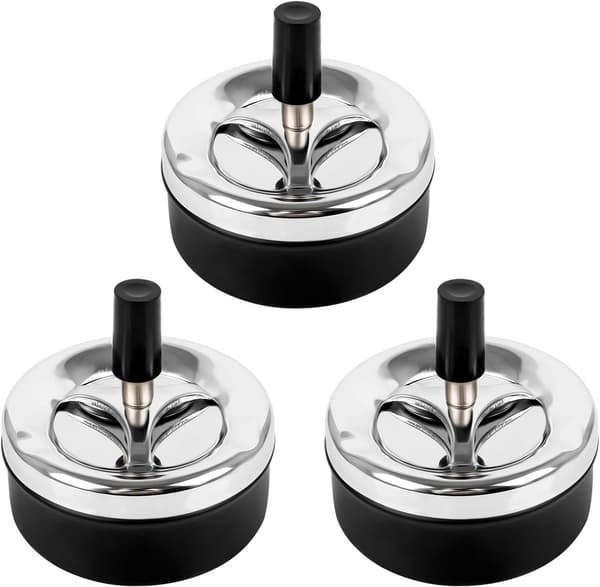 3 st askkoppar snurrande askkoppar bordsaskkoppar lock roterande askkopp vindseparator med lock 9 x 9,5 cm askkopp krom (svart)