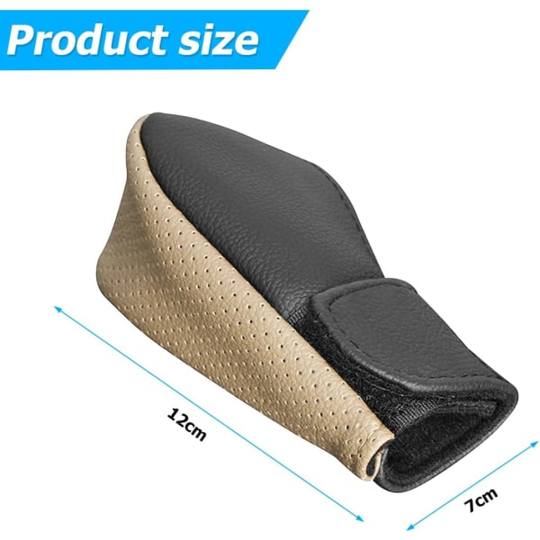Växelspaksknoppsskydd, andningsbart bilskydd i läder, växelspaksknoppsskydd, halkfritt växelspakskydd, universella biltillbehör Black/Beige