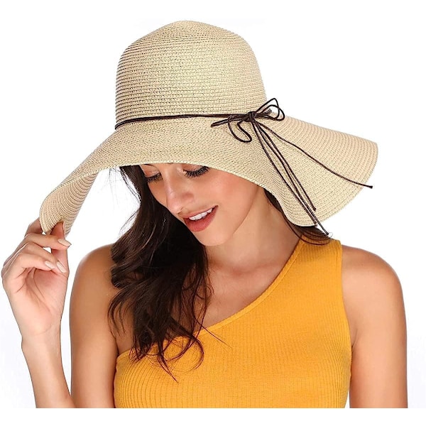 Kvinner Foldable Floppy Bred Brede Brede Solhatt Sommer Strandhatt UV UPF 50+ 04Style Beige