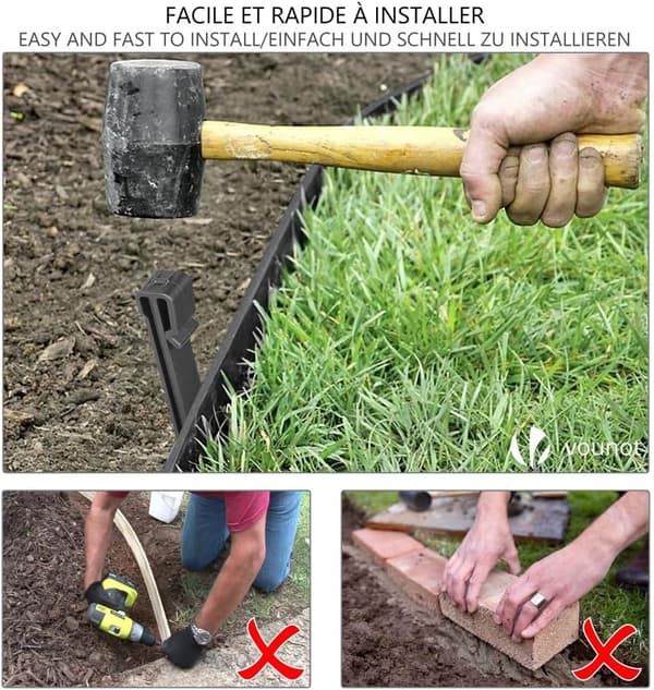 PE Garden Edging 10m - Grey - Height 10cm Thickness 2mm - With 10 Anchor Spikes, for Outdoor Garden Borders