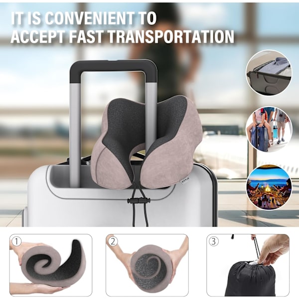 illow Memory Foam Nakkepute Lettvekt Hurtigpakke for Flytog Bil Nakkestøttepute for Reise Camping (Lyse Rosa) Light Pink U Design Neck Pillow