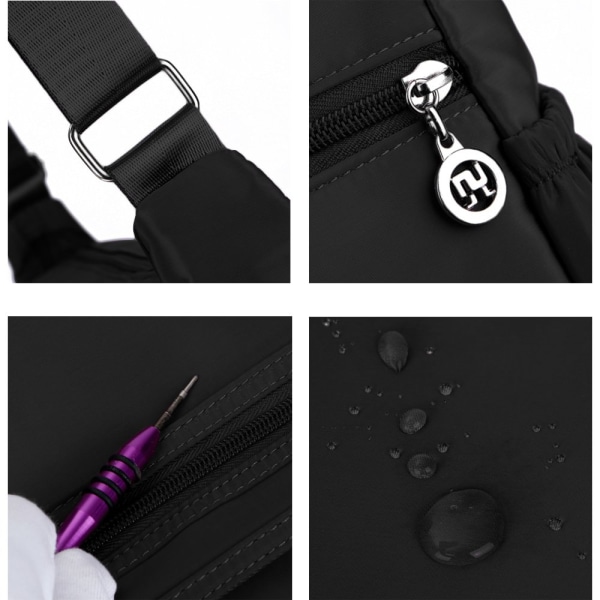 Multi-Pocket Casual Crossbody Käsilaukut Vedenpitävät Olkalaukut Nylon Laukut 31*24*11cm, musta