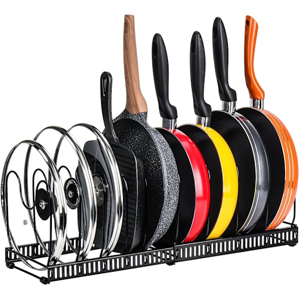 Expanderbar kastrullarrangör, 10 justerbara fack, skafferi skåp bakform lock platthållare, svart Pan Lid Organiser, Black