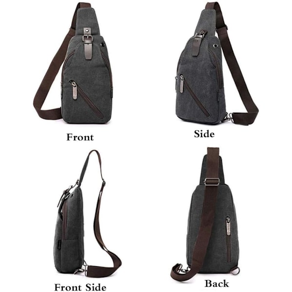 Canvas Sling Crossbody Taske Dagrygsæk til Mænd Kvinder Udendørs Rejser Casual Skulder Bryst Rygsæk Tasker Dag Pakke Jagt Vandring Camping Sort Grå #37black Gray(canvas)