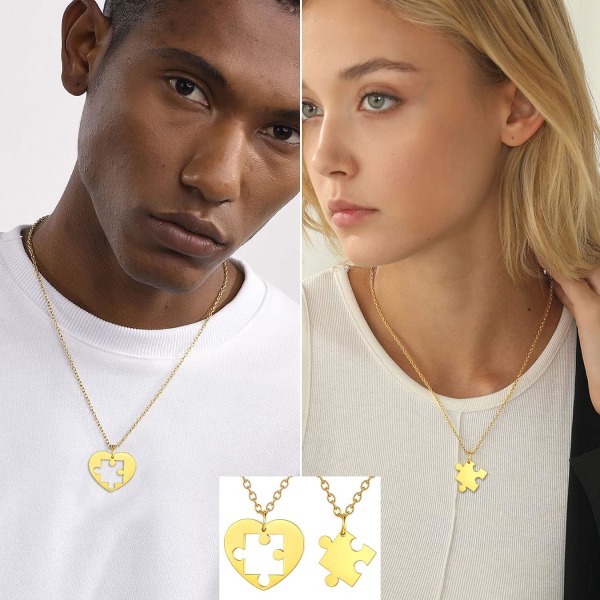 Puslespill i rustfritt stål for 2 deler, anhengskjede, katt/livets tre/hjerteformet, tilpassbar, yin yang-halskjeder smykker gave til Style 04 18k Gold PlatedPersonalised Personalized