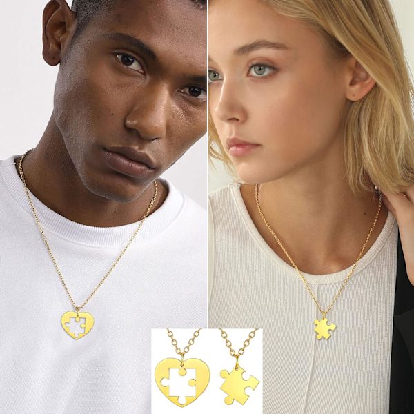 Ruostumattomasta teräksestä valmistettu palapeli 2-osaiselle palapelina kaulakoru, kissa/elämänpuu/sydämenmuotoinen, muokattavissa, Yin Yang -kaulakorut Korut lahja Style 04 18k Gold PlatedPersonalised Personalized