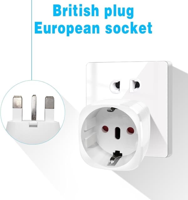 2-pak stikadapter sæt, rejseadapter Frankrig til Storbritannien, stikadapter til Irland, England, Skotland
