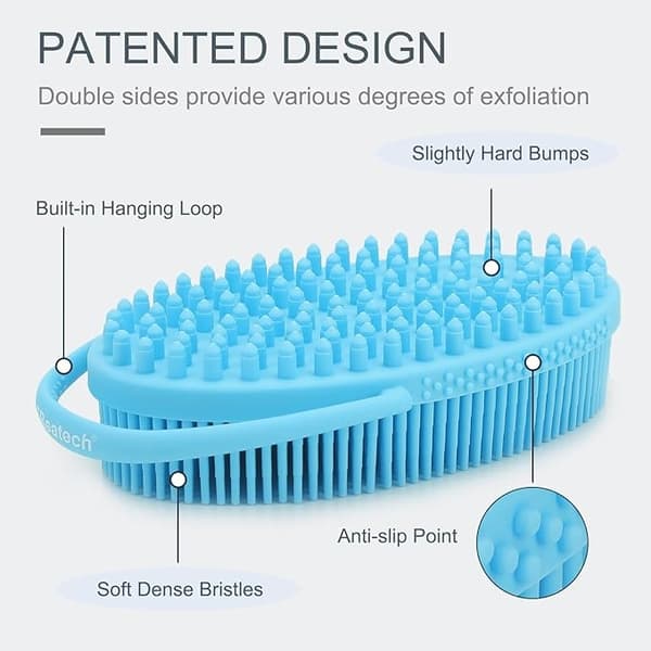 Silicone Body Brush with Built-in Loop Handle, 2-Sided Bath and Shower Scrubber for Deep Cleaning and Massage, Easy to Hold