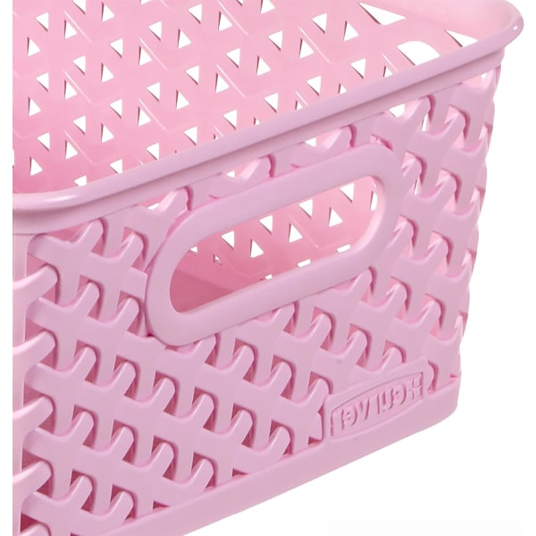 My Style Rattan Effect Set med 4 små rektangulære oppbevaringskurver på 4 liter - rosa - for kjøkken, stue, bad, soverom og vaskerom Pink 4 x 4L Small