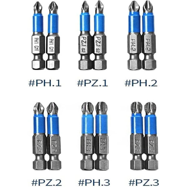 12-delad magnetisk slagborrmejsel-drivbitsset, slagborrmejsel-bits magnetiska skruvmejsel-bits Pz2 slagborrmejsel-bits, skruvbits för sladdlös borr