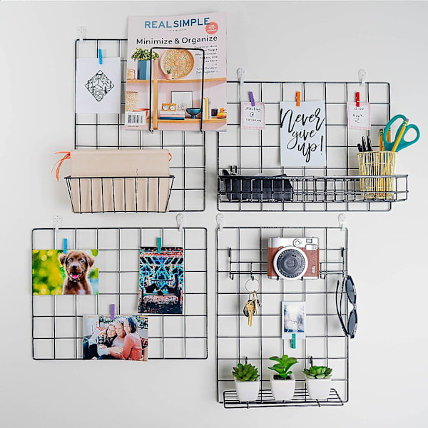 Hængende kurve og kroge til vægpanel | Tilbehør til vægpanel | Tilbehør til gitterpanel | Kurve og kroge til gitterpanel | Gitterpanel Black Accessories set 1