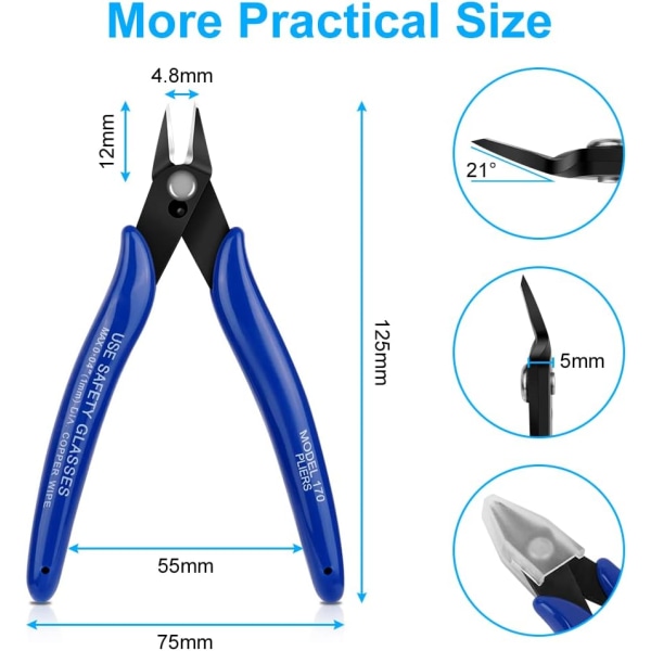 1PC Wire Cutter, Spring-Loaded Side Cutters Flush Cutters, Diagonal Cutters Precision Side Cutters, Diagonal Cutting Pliers in CRV Steel, Heavy Duty