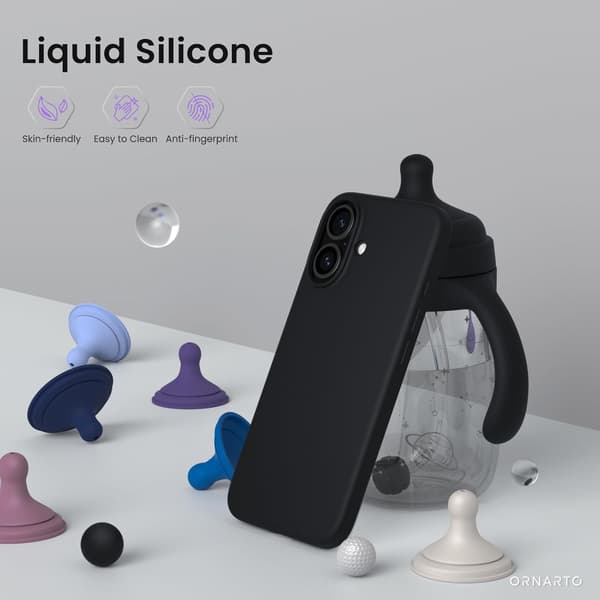 iPhone 16 Case 6.1\", Thin Liquid Silicone 3 Layers Full Coverage Soft Gel Rubber 16 Mobile Phone Case Cover 6.1 inch - Baby Black