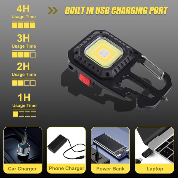 Two Rechargeable COB LED Keychain Lights, Suitable for Hiking and Outdoor Camping.