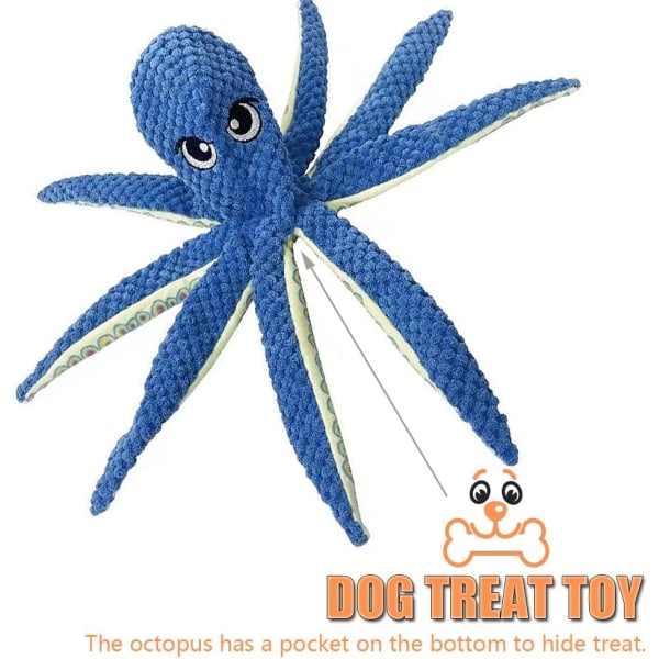 Speedy Panther Squeaky Dog Soft Toy, No Stuffed Octopus Dog Toy Plush Dog Toys for Boredom for Small Medium Dogs (Blue) Blue Octopus