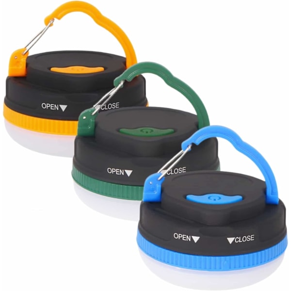 Camping Lykta 3 st Vattentät LED Tältlampa med Magnetisk Bas Utomhus Campinglampor Batteridriven Tältlampa 3 Lägen för Vandring, Fiske Black