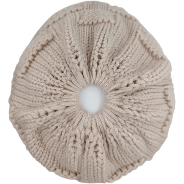 L Beanie-lue med topp, vintervarm strikket lue for kvinner, utendørs skilue, skallelue, Brass Village-lue BEIgE One size