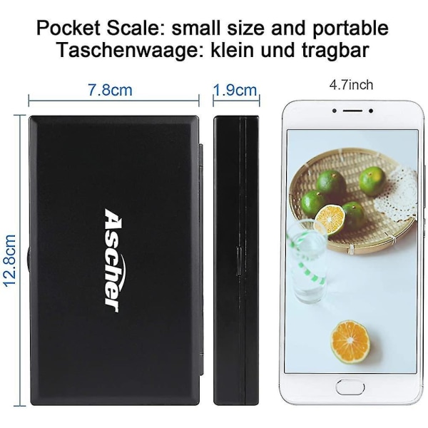 Pocket Scale - Bärbar digitalvåg med bakgrundsbelyst LCD-skärm, digital ficka