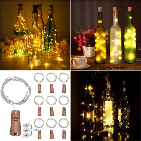Warm White Wine Bottle Stopper Lights, 20 LED 2M Waterproof String Lights, Wine Bottle Lights, 10pcs