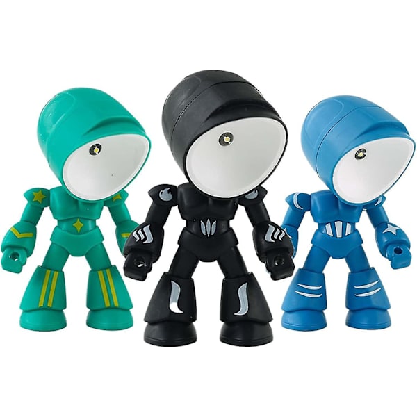 3 stk. Mini LED Mecha natlys - Sød lille helt figur lampe - Foldbar robot - Lille bordlampe - Gave til fødselsdag