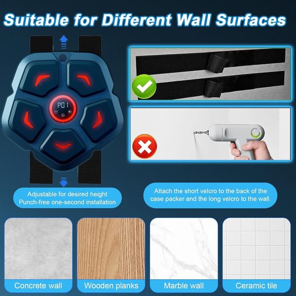 Smart Music Boxing Machine with Boxing Gloves, Wall-Mounted Punching Machine, Bluetooth Connected 9 Speeds & Mode Adjustment