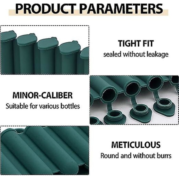 Mini silikone isterningforme med låg (mørkegrøn), smalle og lange, nemme at skubbe og lægge, til fremstilling af 6 flasker vand, egnet til påfyldning af flasker