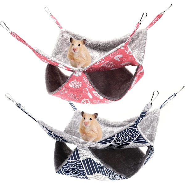 2 Pack Rat Hammocks for Cage, Double-Layer Hanging Bed for Small Animals Guinea Pig Cage Accessories Bedding, Warm Hammock for Parrot Ferret Squ