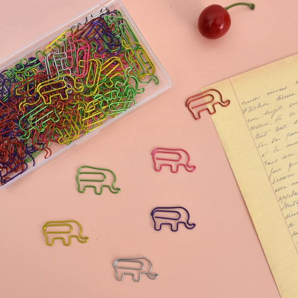 100 stk. Dyreformede Papirclips Søde Elefant Papirclips Assorterede Farver Smukke Bogmærke Clips til Fest Invitation Kort Lærer Scrapbøger Notesbog green01