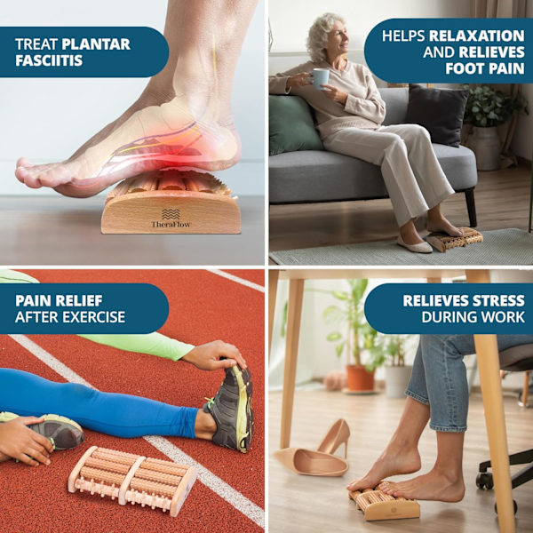Jalkaterän hierontapuu jalkapöydän kivun ja verenkiertohäiriöiden hoitoon | Puinen hierontarulla ja jalkaterien hierontalaite jalkakivun lievittämiseen ja f Brown Large Acupressure and Reflexology