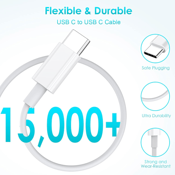 til USB C, 2-pakning 1+1,8M USB C ladekabel 100W 5A USBC kabel hurtiglading for iPhone 15 15 Plus 15 Pro 15 Pro Max, MacBook Pro Air, iPad Pro Air, 2P 1M1.8M