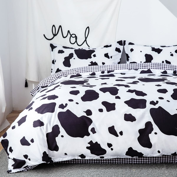 Duvet Cover Set Single, 3 Piece Cow Print Bedding Set Cute Animal Print Duvet Set Reversible Soft Quilt Cover with 2 Pillowcases(1.8m)