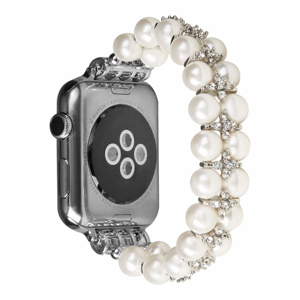 Pärlarmband kompatibelt med Apple Watch Band 38/40/41mm iWatch Series 8/7/6/5/4/3/2/1, Artificiellt elastiskt stretch Bling Diamond smyckesarmband, B