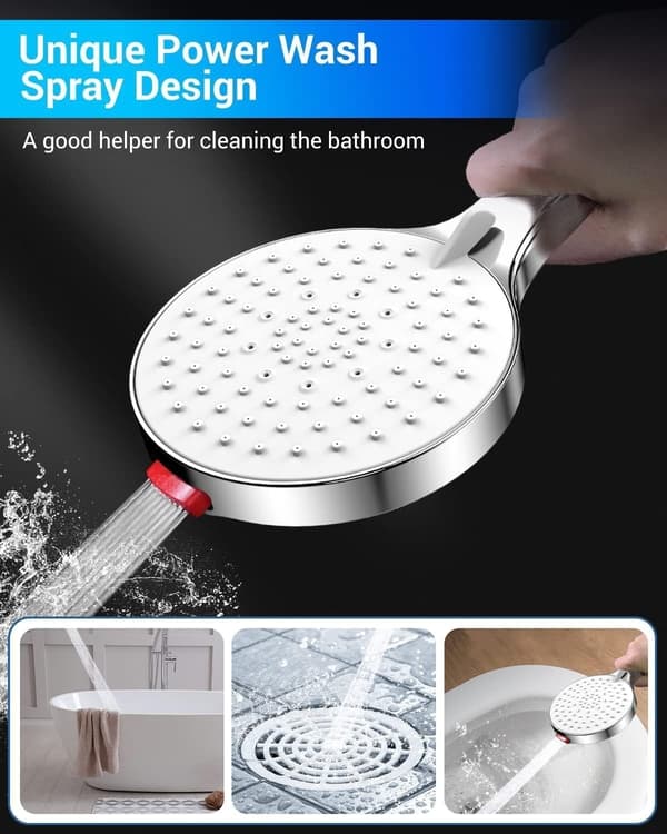 High-Pressure Shower Head with Hose - Water-Saving Limescale-Resistant Rain Shower Head with 5 Modes