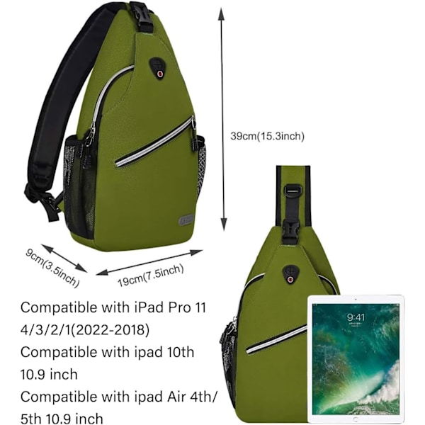 Sling-reppu, monikäyttöinen crossbody-olkalaukku, matkustus- ja vaelluspäiväreppu Army Green