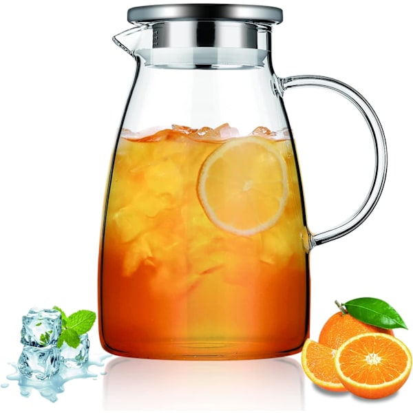 1,5L glaskande med aftageligt låg, kande til varme og kolde drikkevarer i klart glas, nem at rengøre, borosilikatglaskande til te, cafe, citron A.1.5l A.1.5L